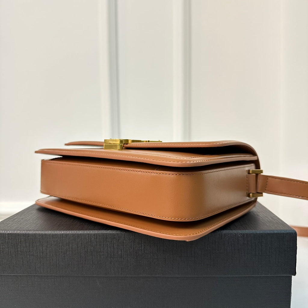 YSL Solferino Small Satchel Bag Brown Gold Calfskin 339437