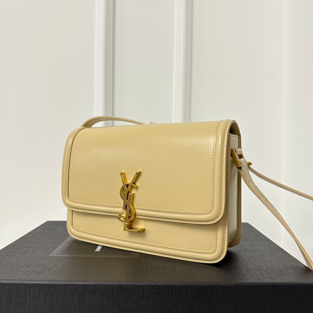 YSL Solferino Small Satchel Bag Beige Gold Calfskin 339420