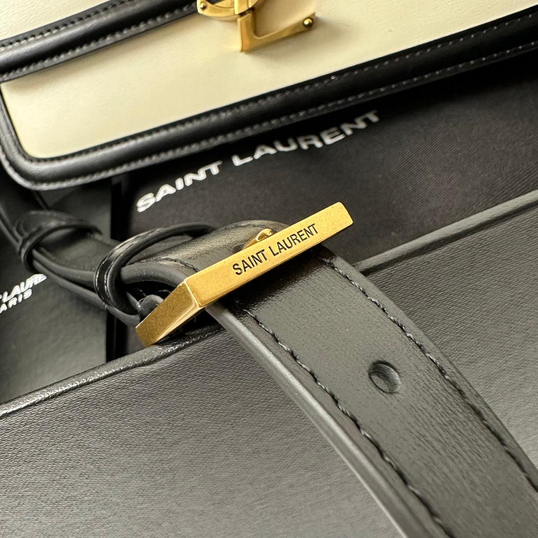 YSL Solferino Small Satchel Bag Black White Gold Calfskin 339413