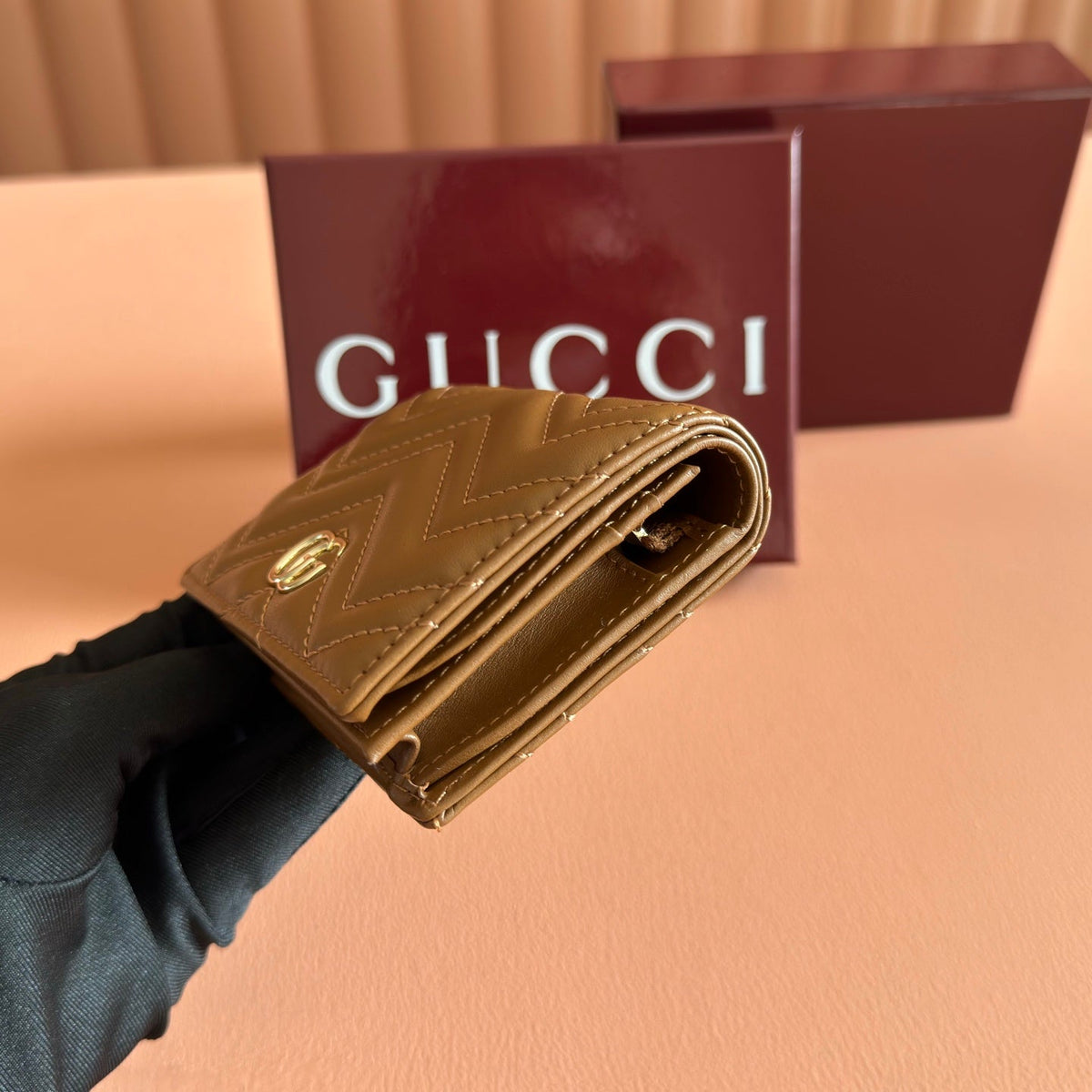 GG Marmont Quilted Card Holder Brown Matelassé Leather