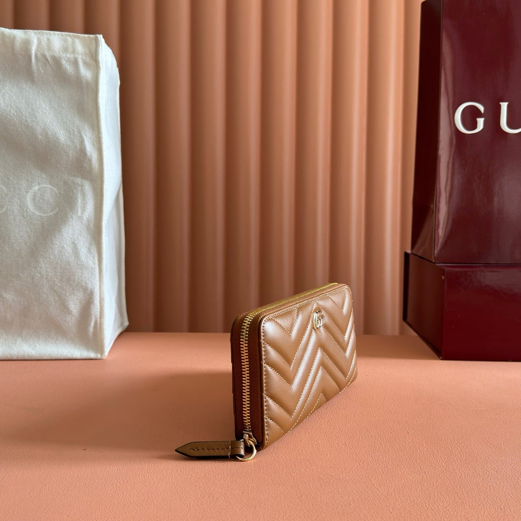 GG Marmont Zip-Around Wallet Brown Matelassé Leather