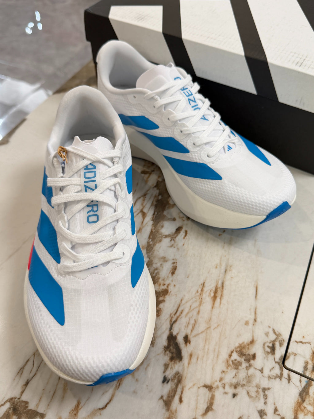 Adidas Adizero Evo SL Running Shoes (White/Blue/Red)