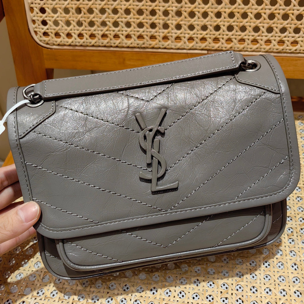 YSL Niki Baby Bag Gray Calfskin 338884