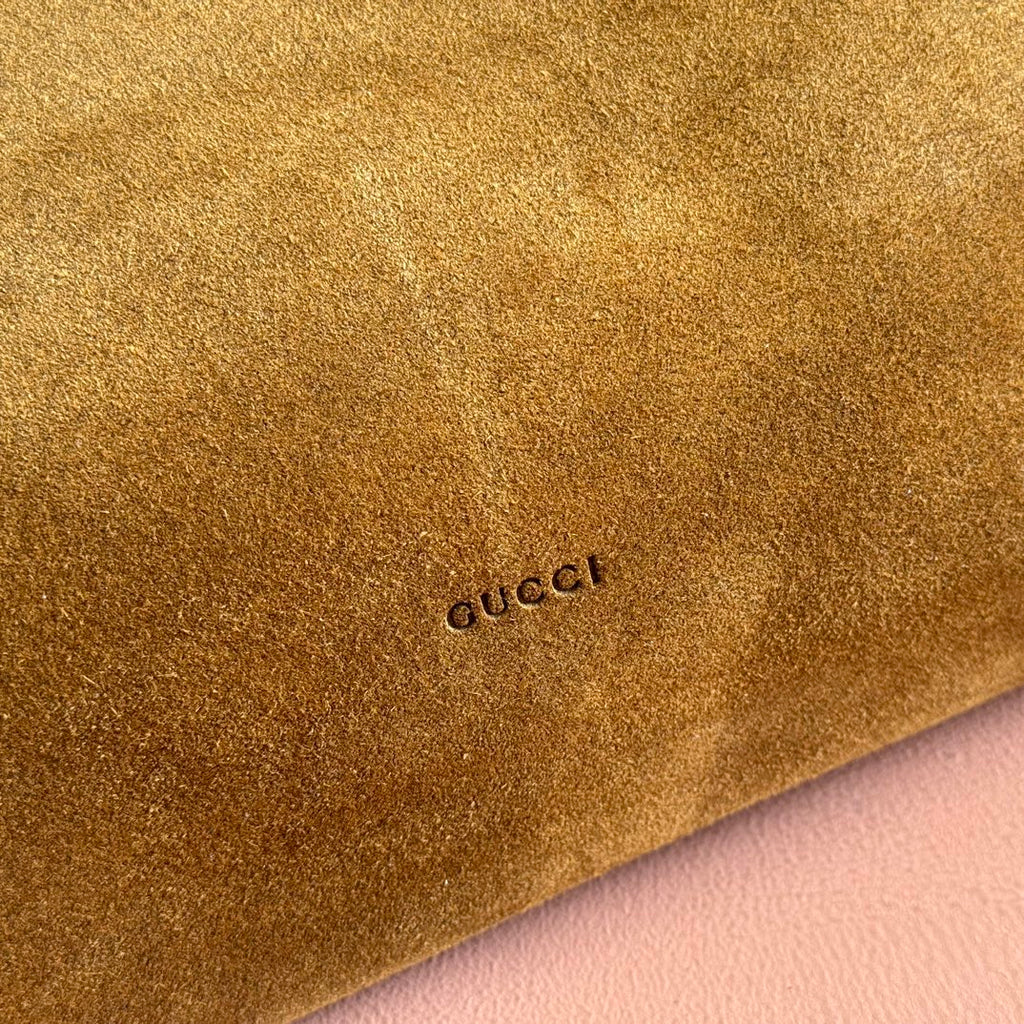 GG Beatrix Medium Tote Bag Brown Suede GHW
