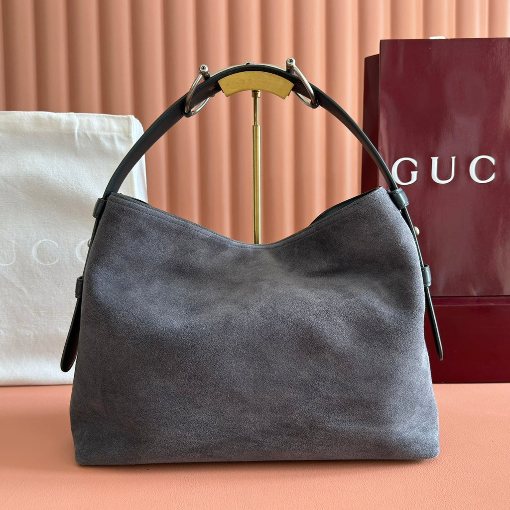 GG Beatrix Medium Tote Bag Grey Suede GHW