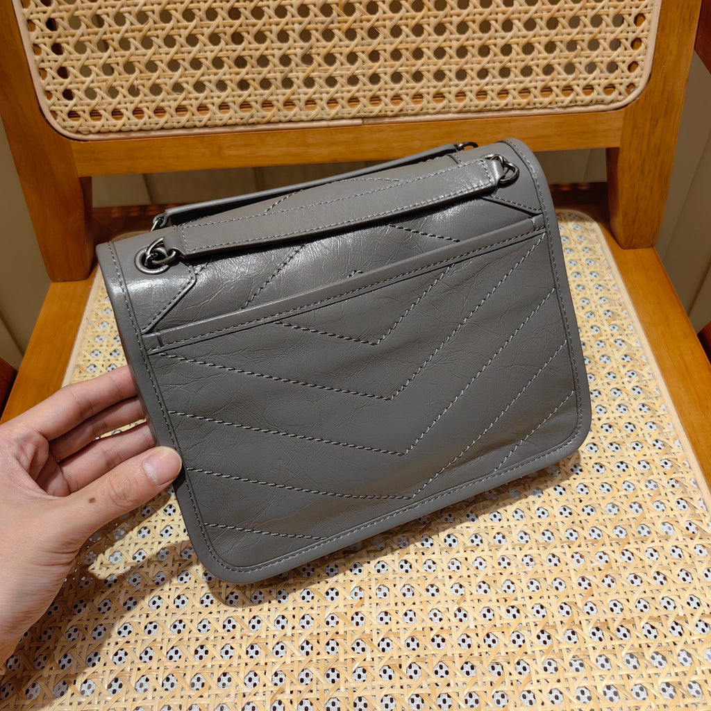 YSL Niki Baby Bag Gray Calfskin 338884