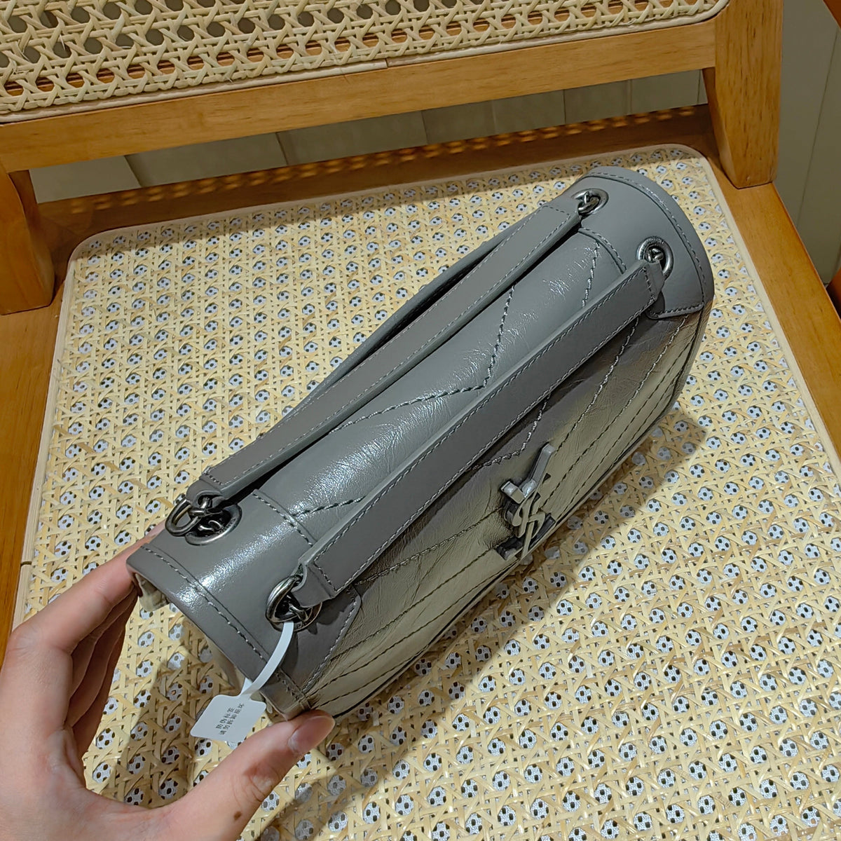 YSL Niki Baby Bag Gray Calfskin 338884