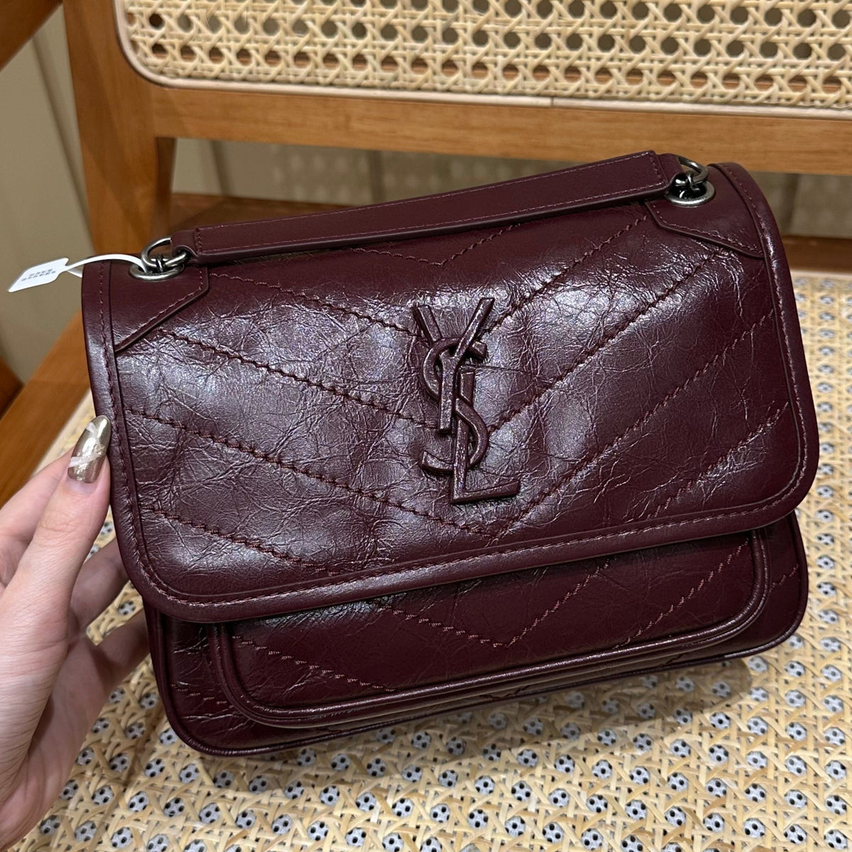 YSL Niki Baby Bag Burgundy Calfskin 338872