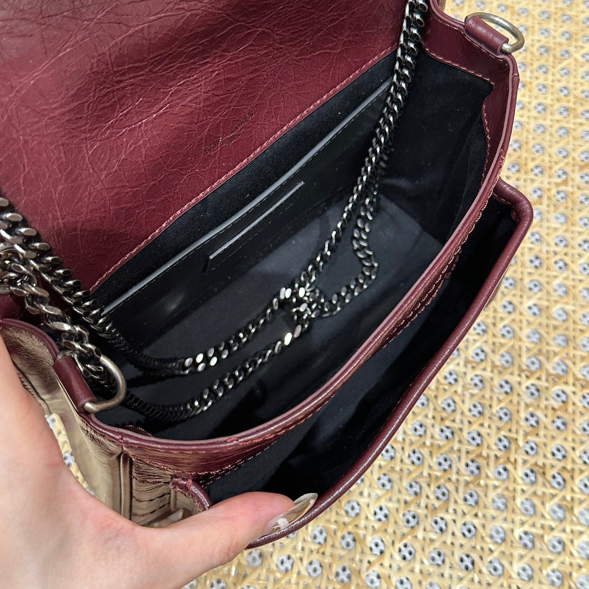 YSL Niki Baby Bag Burgundy Calfskin 338872