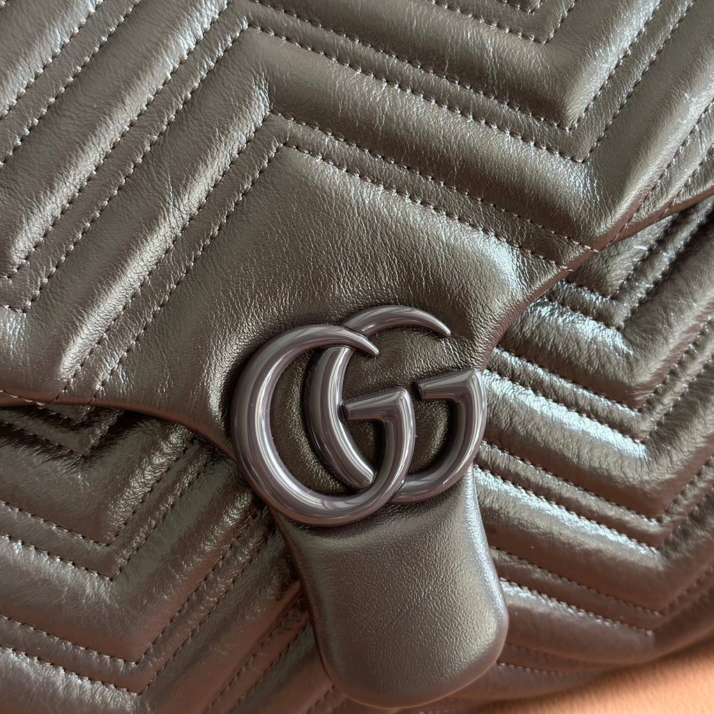 GG MaxiMatelassé GG Marmont Shoulder Bag 37.5 Dark Brown Leather