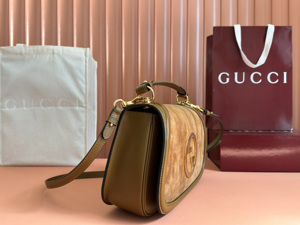 GG Blondie Large Handbag 32cm Brown Suede Calfskin