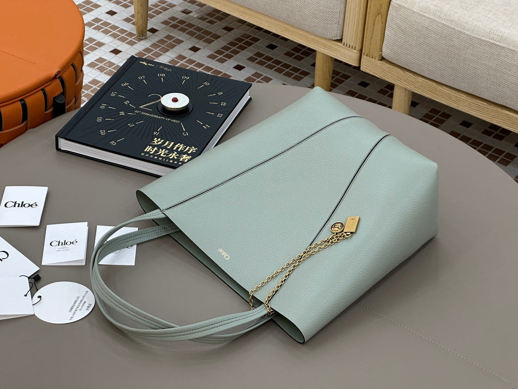 Chloe Spin Tote Bag Medium 27cm Light Blue Calfskin 272309