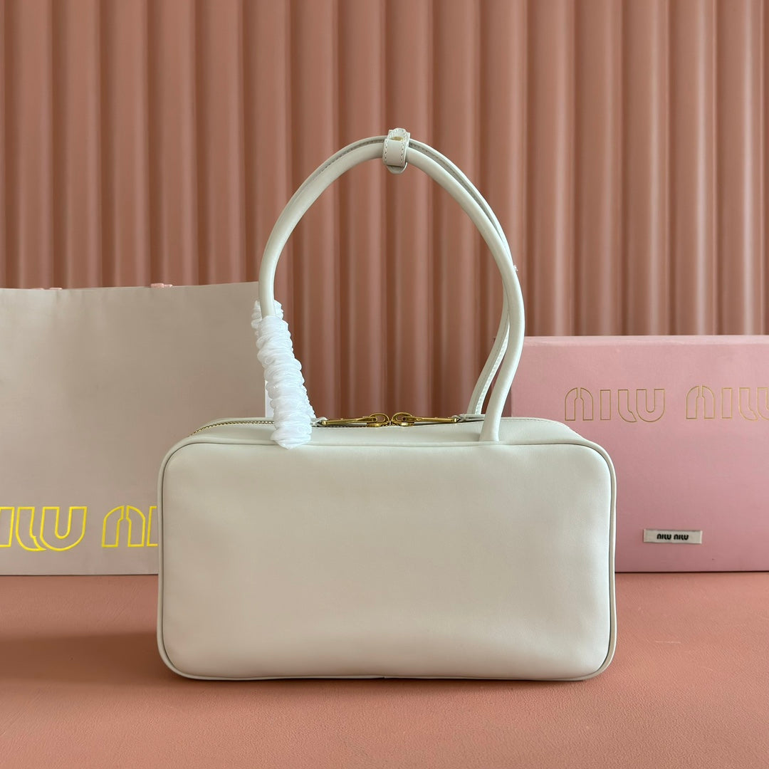 Miu Beau Medium Top-Handle Bag 29cm White Smooth Cowhide