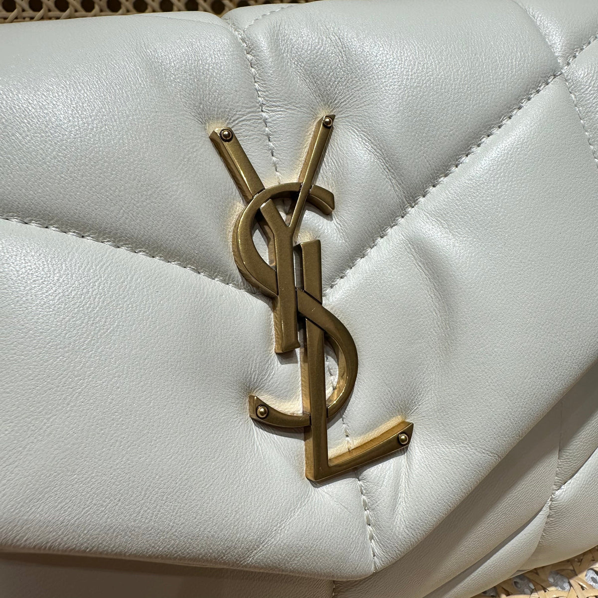 YSL Loulou Puffer Quilted Bag White Gold Lambskin 338844