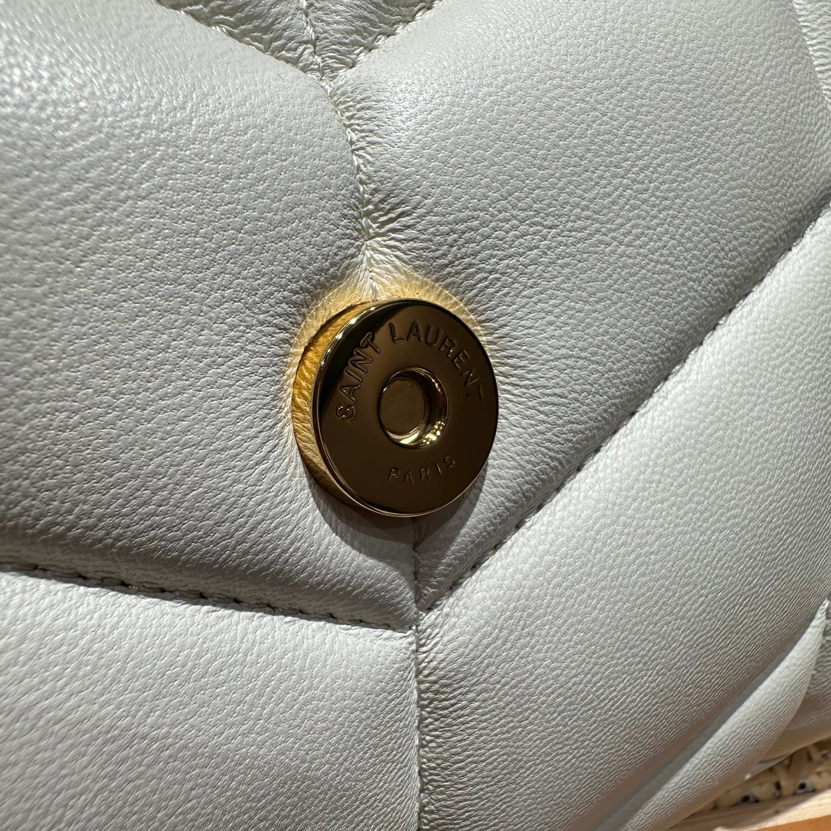 YSL Loulou Puffer Quilted Bag White Gold Lambskin 338844