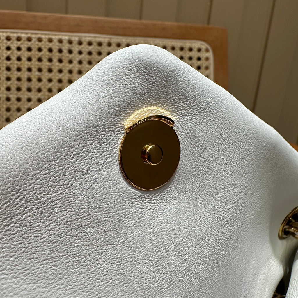 YSL Loulou Puffer Quilted Bag White Gold Lambskin 338844