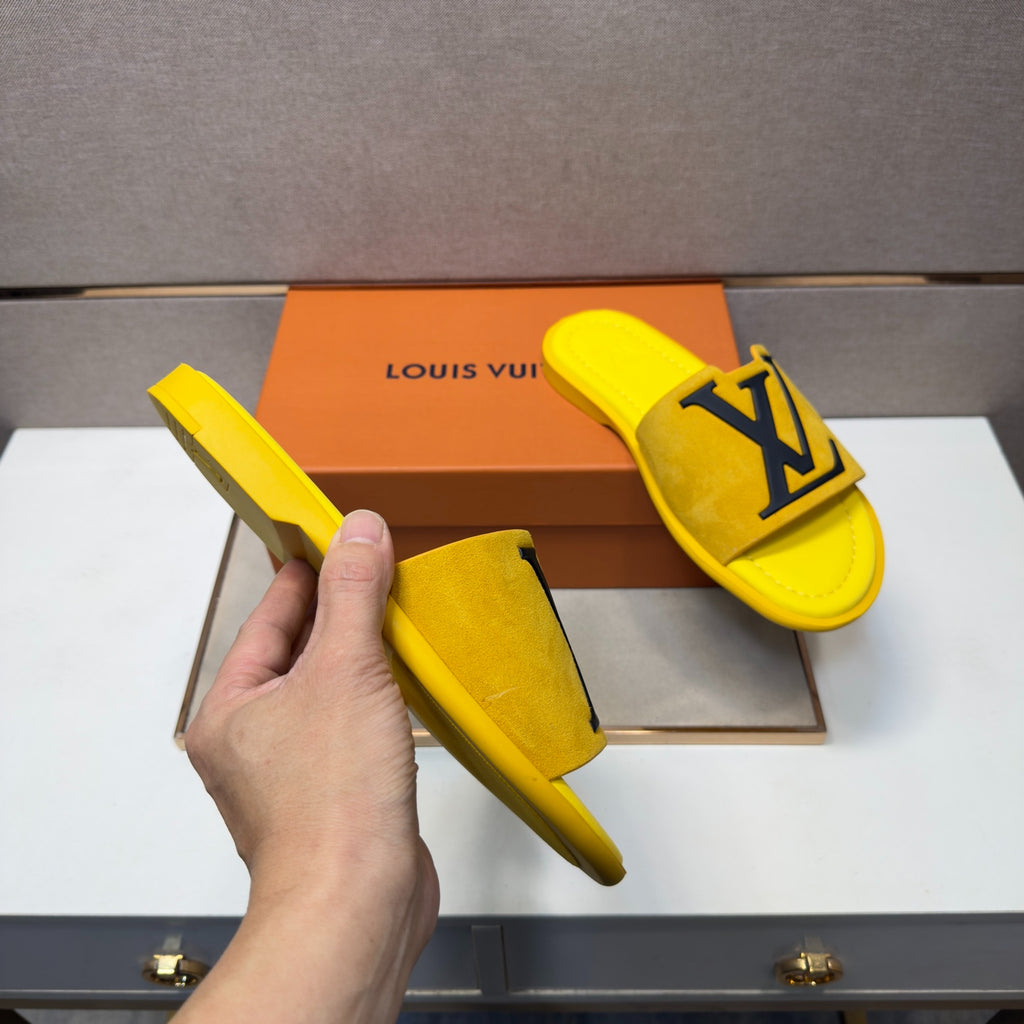 Louis Vuitton Men's Bright Yellow Suede Slide Sandals
