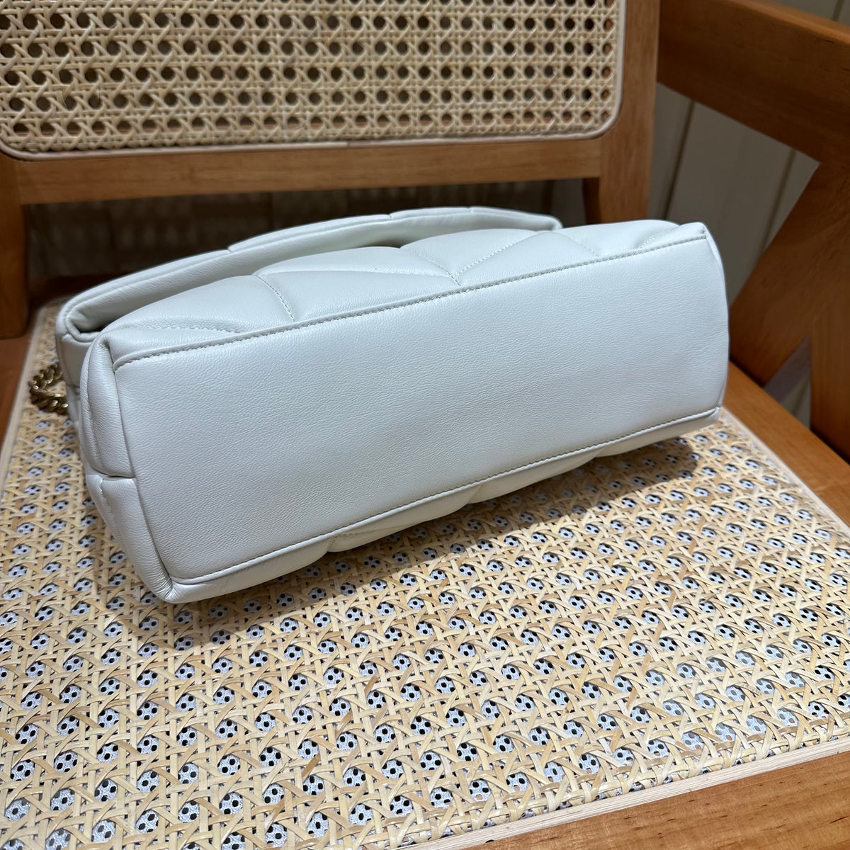 YSL Loulou Puffer Quilted Bag White Gold Lambskin 338844