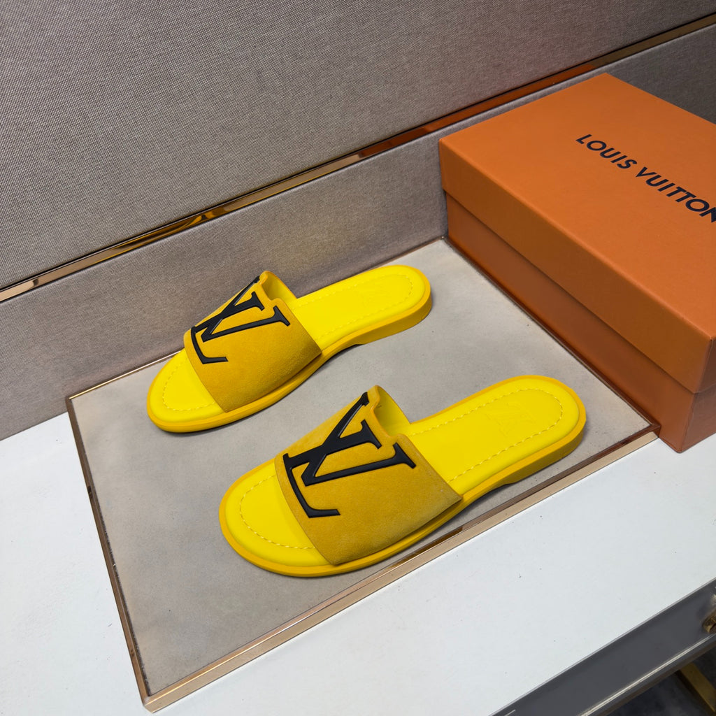 Louis Vuitton Men's Bright Yellow Suede Slide Sandals