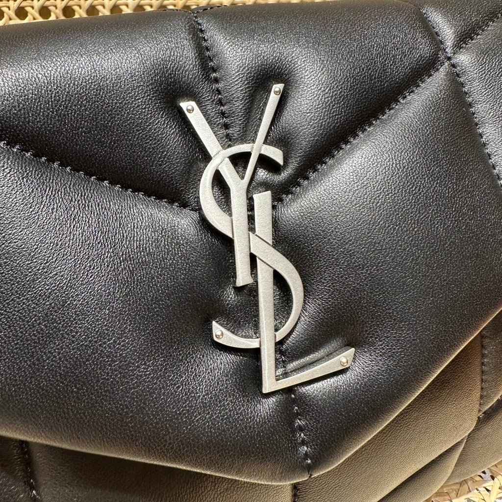 YSL Loulou Puffer Quilted Bag Black Silver Lambskin 338827