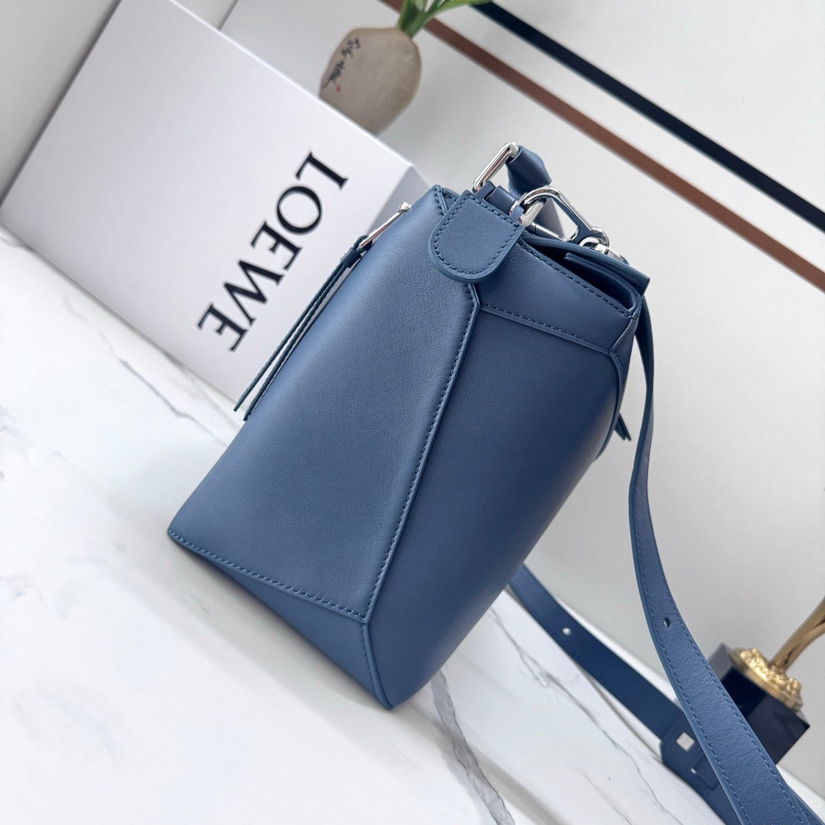 Loew Puzzle Edge Large Bag 33cm Indigo Dye Calfskin
