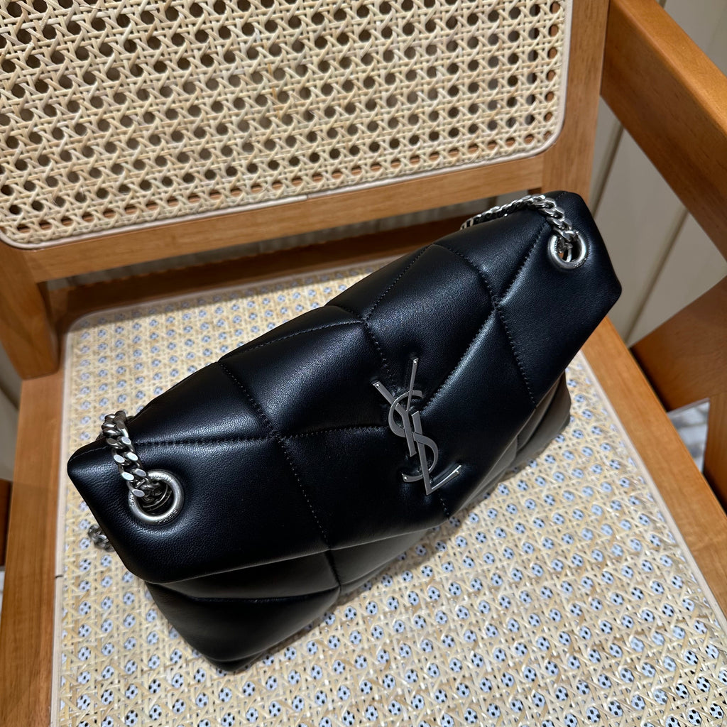 YSL Loulou Puffer Quilted Bag Black Silver Lambskin 338827