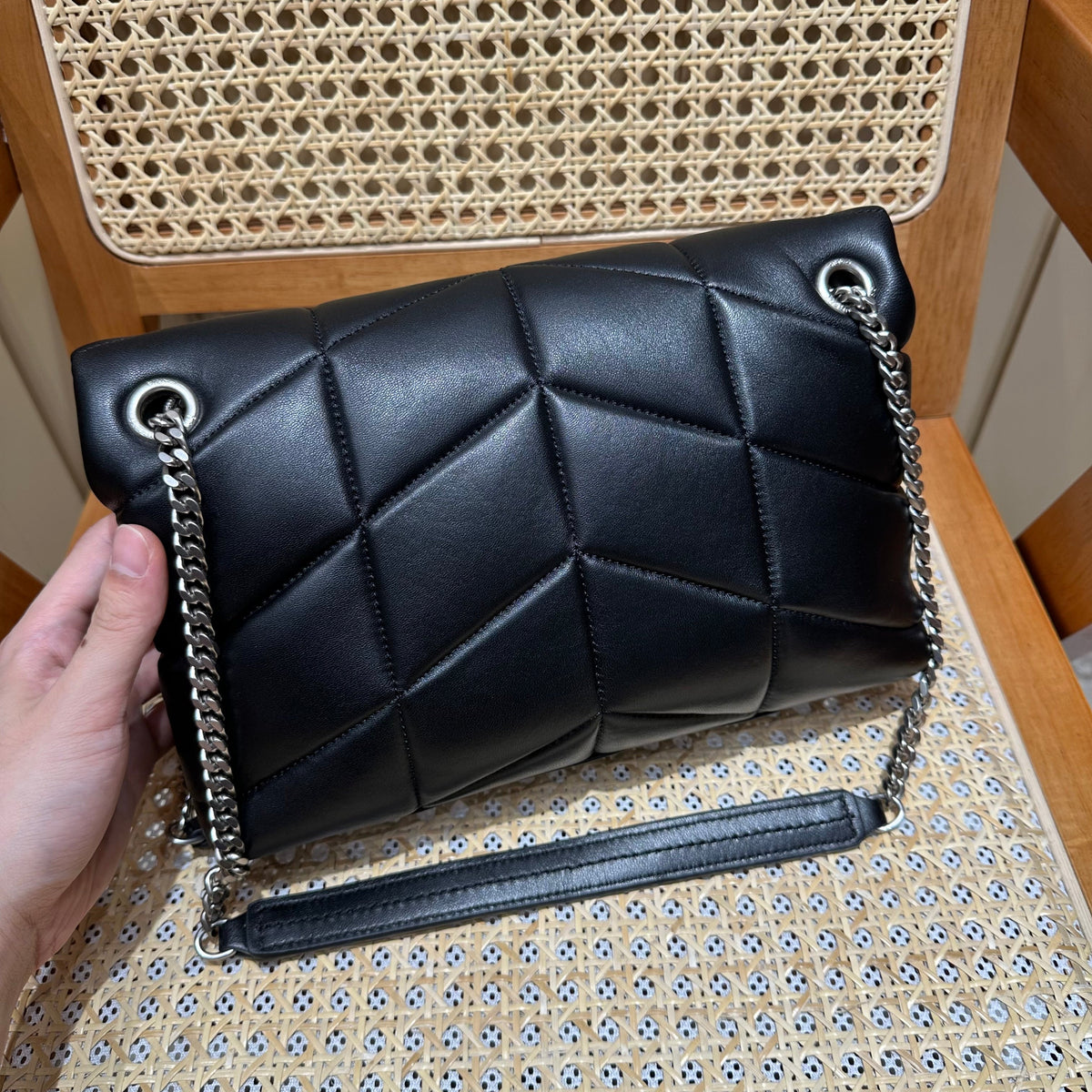 YSL Loulou Puffer Quilted Bag Black Silver Lambskin 338827