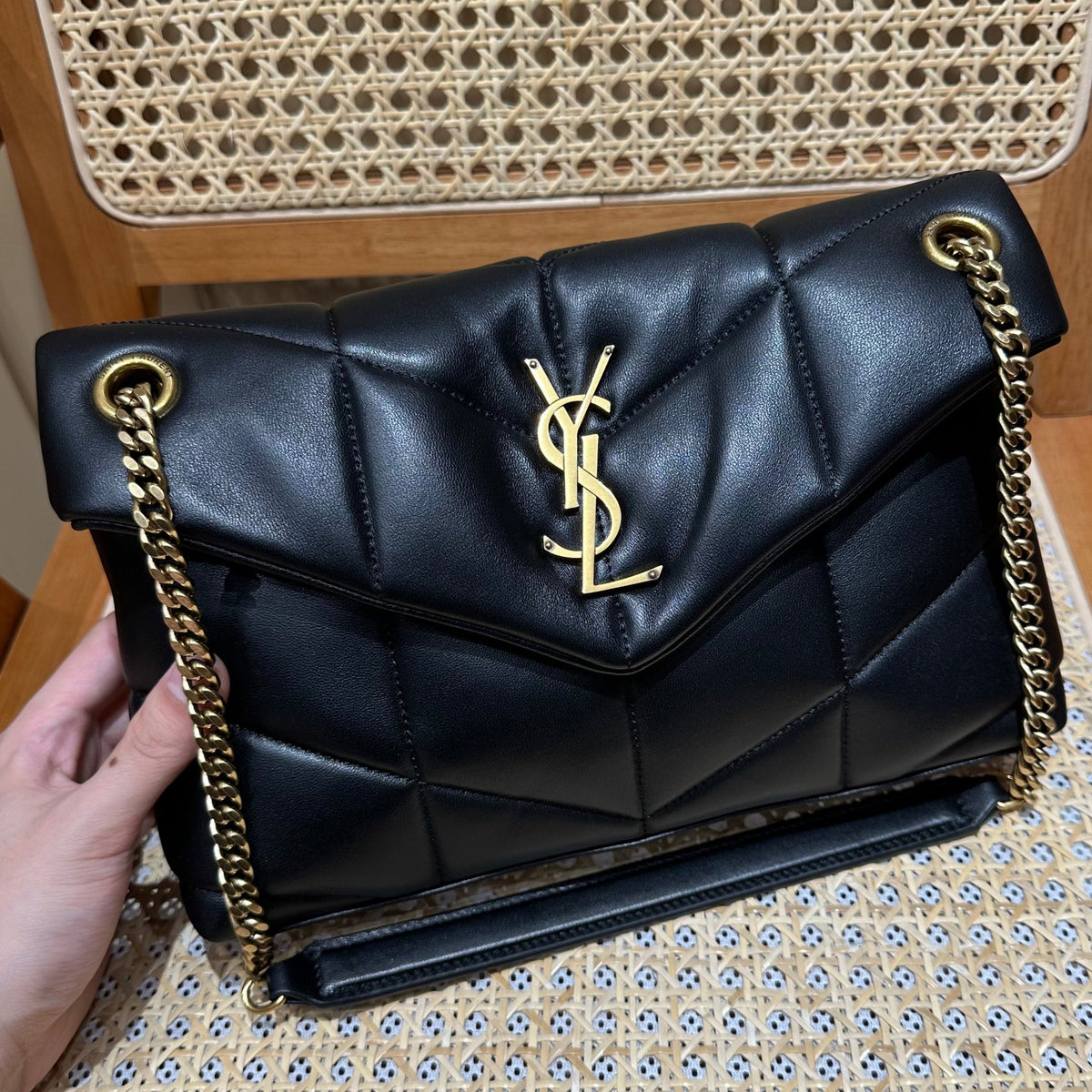 YSL Loulou Puffer Quilted Bag Black Gold Lambskin 338812