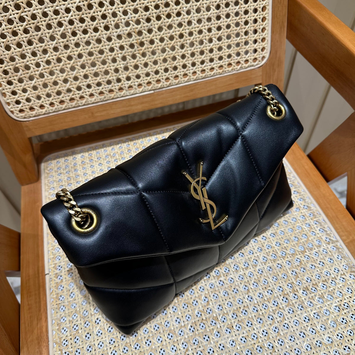YSL Loulou Puffer Quilted Bag Black Gold Lambskin 338812