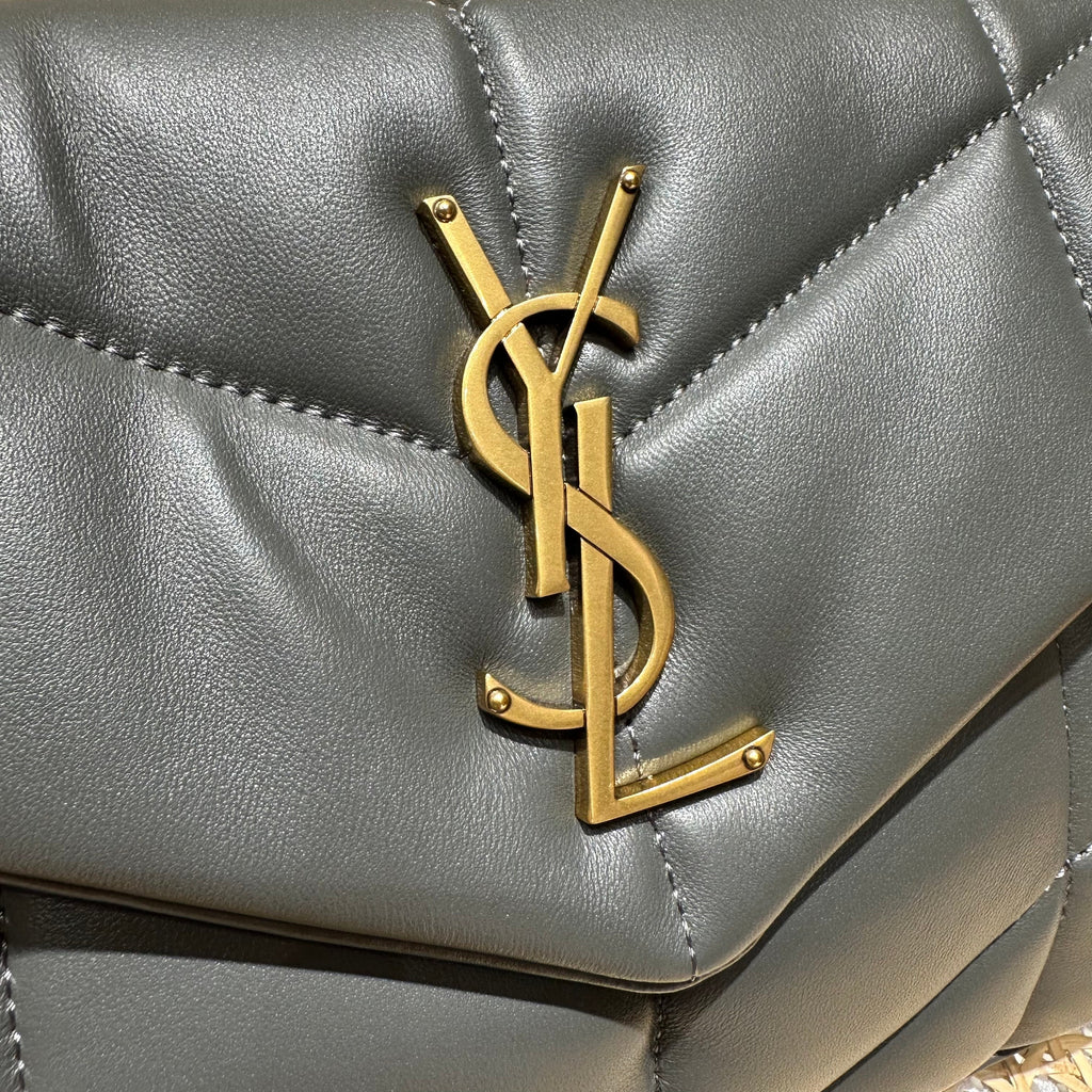 YSL Loulou Puffer Quilted Bag Gray Gold Lambskin 338800