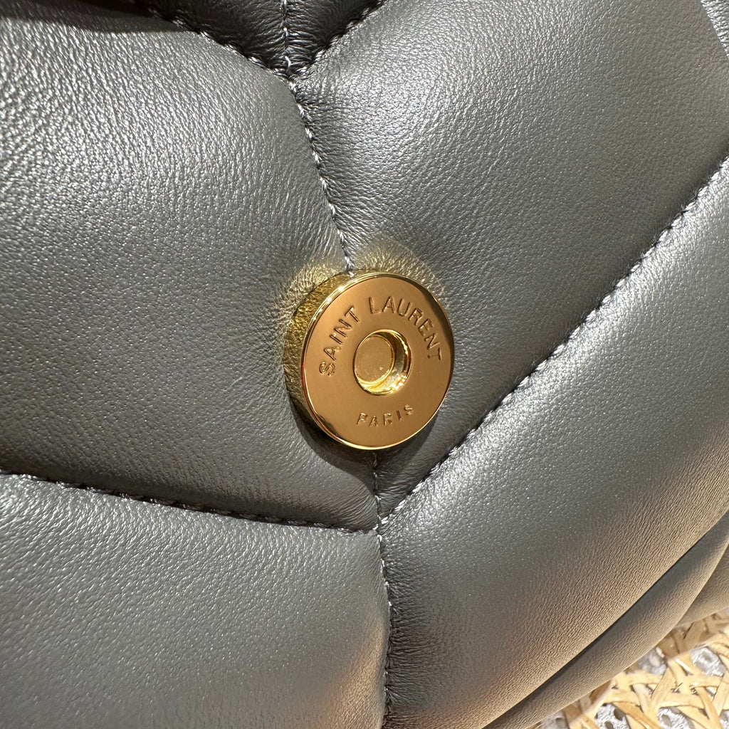 YSL Loulou Puffer Quilted Bag Gray Gold Lambskin 338800