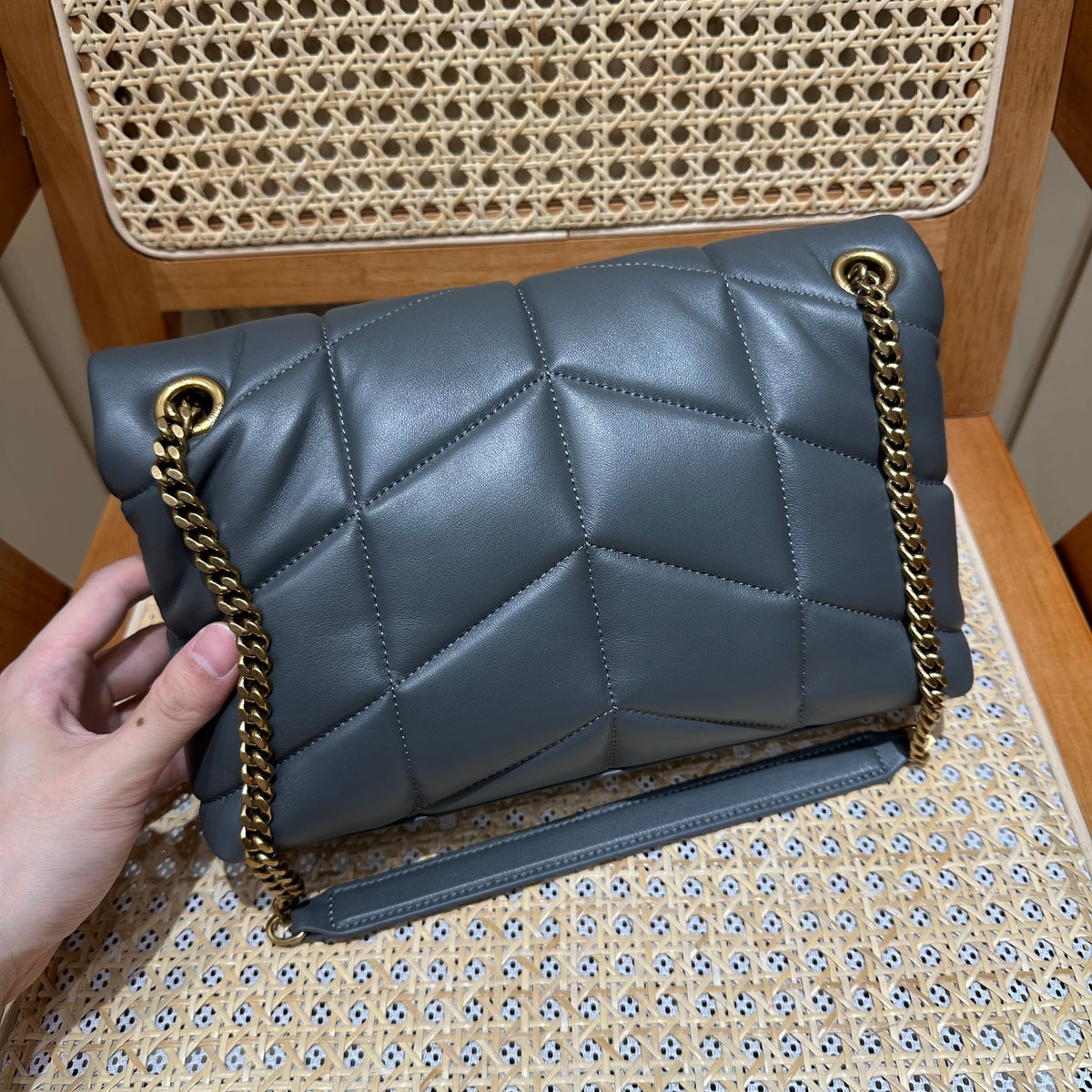 YSL Loulou Puffer Quilted Bag Gray Gold Lambskin 338800