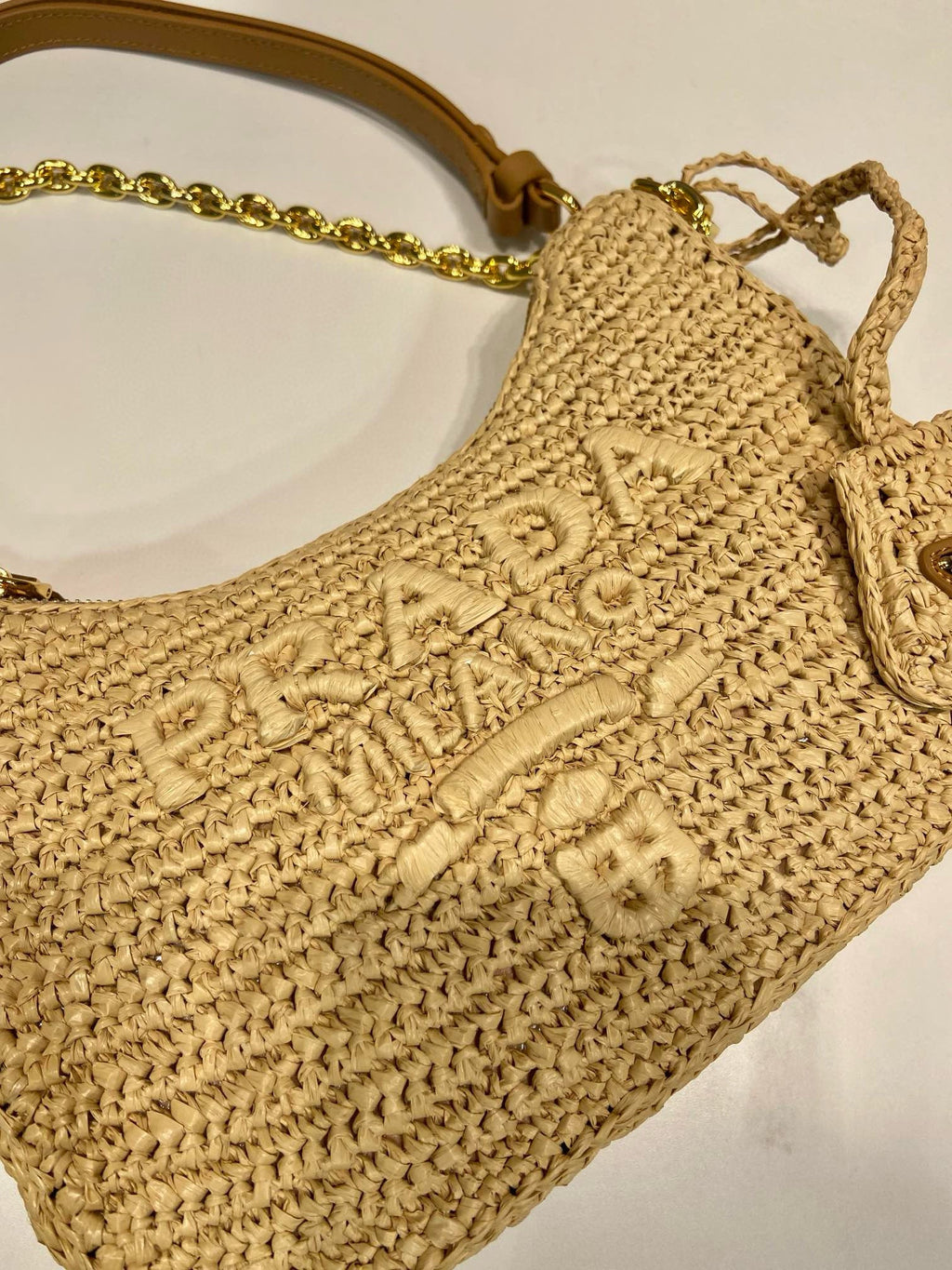 Pra Re-edition crochet mini-bag 22cm beige leather best version
