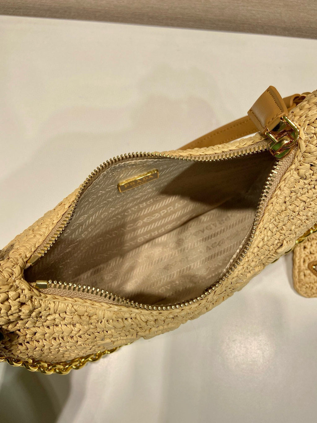 Pra Re-edition crochet mini-bag 22cm beige leather best version