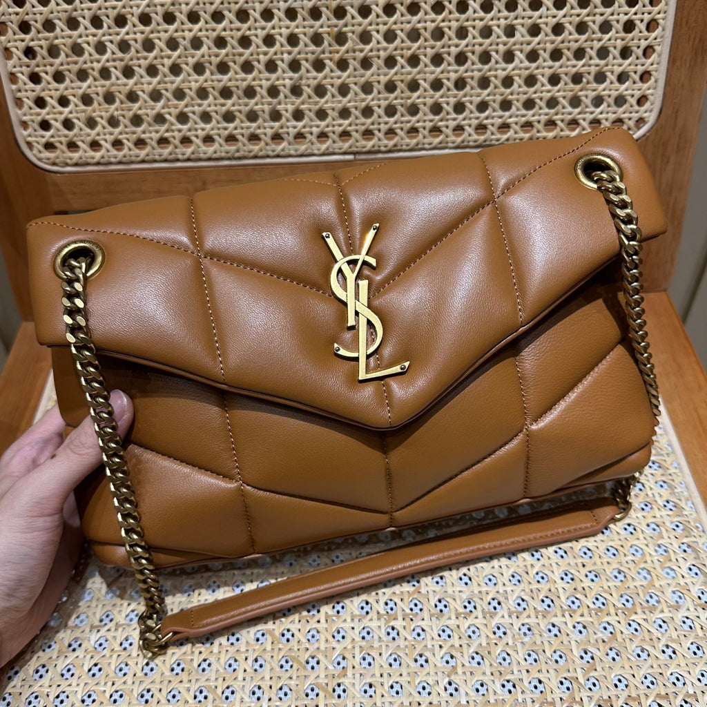 YSL Loulou Puffer Quilted Bag Brown Gold Lambskin 338793