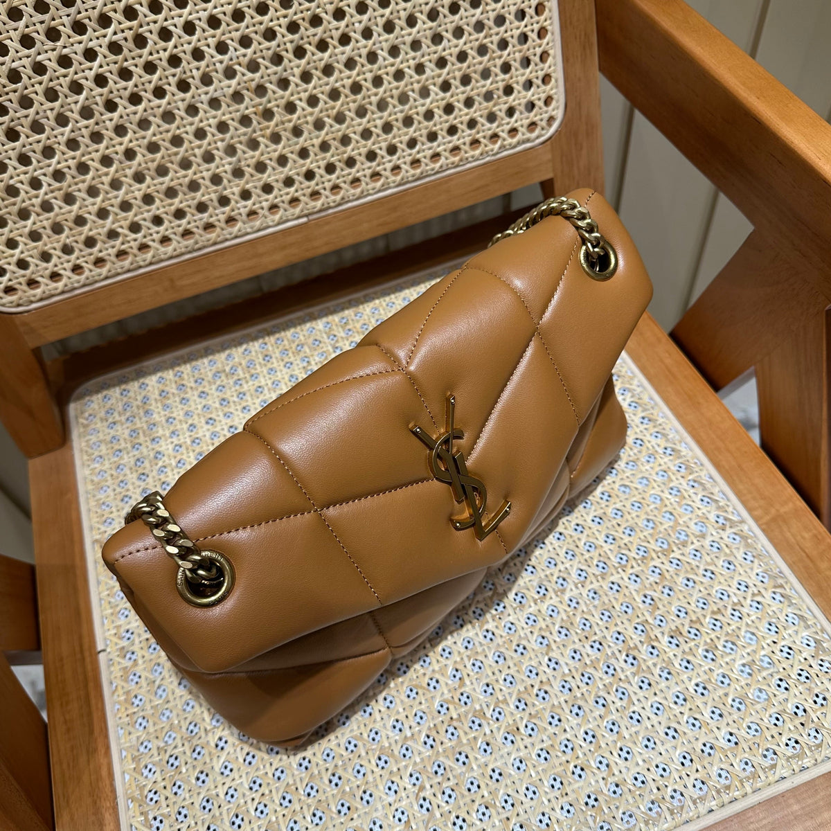 YSL Loulou Puffer Quilted Bag Brown Gold Lambskin 338793