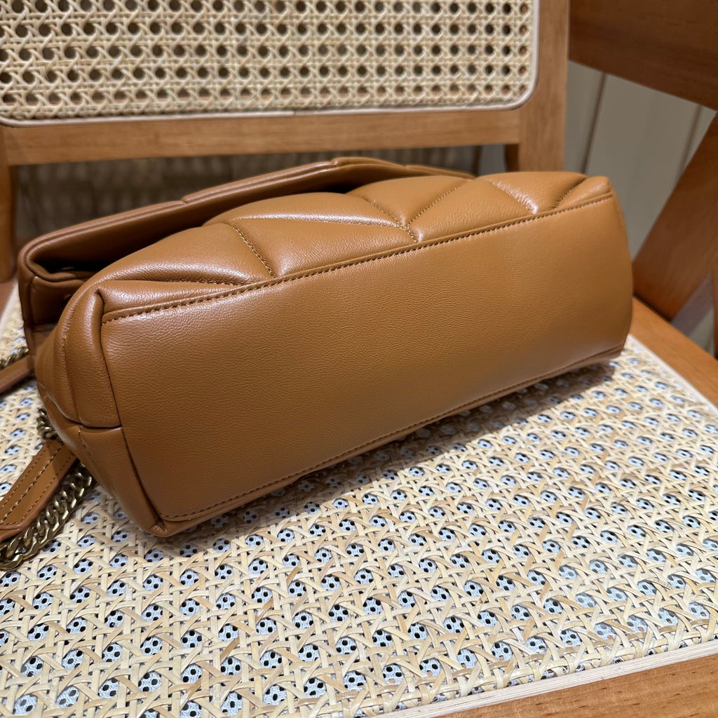 YSL Loulou Puffer Quilted Bag Brown Gold Lambskin 338793