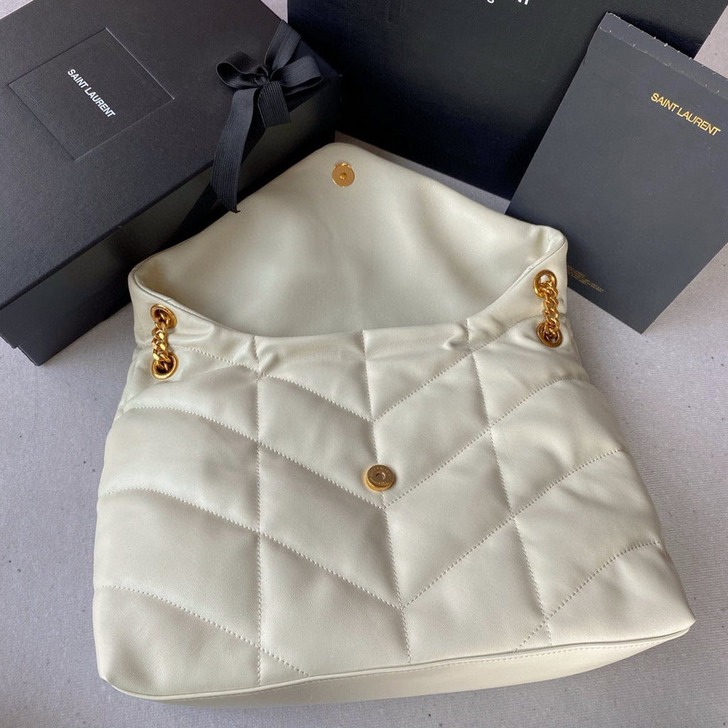 Loulou Puffer 35cm White Quilted Lambskin Bag Ghw