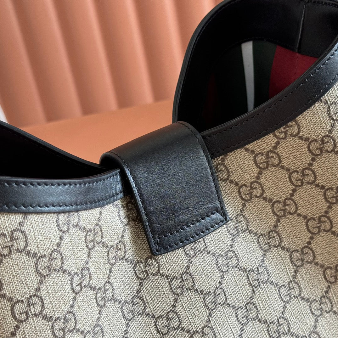 GG Padlock Bag Beige Black Leather Canvas