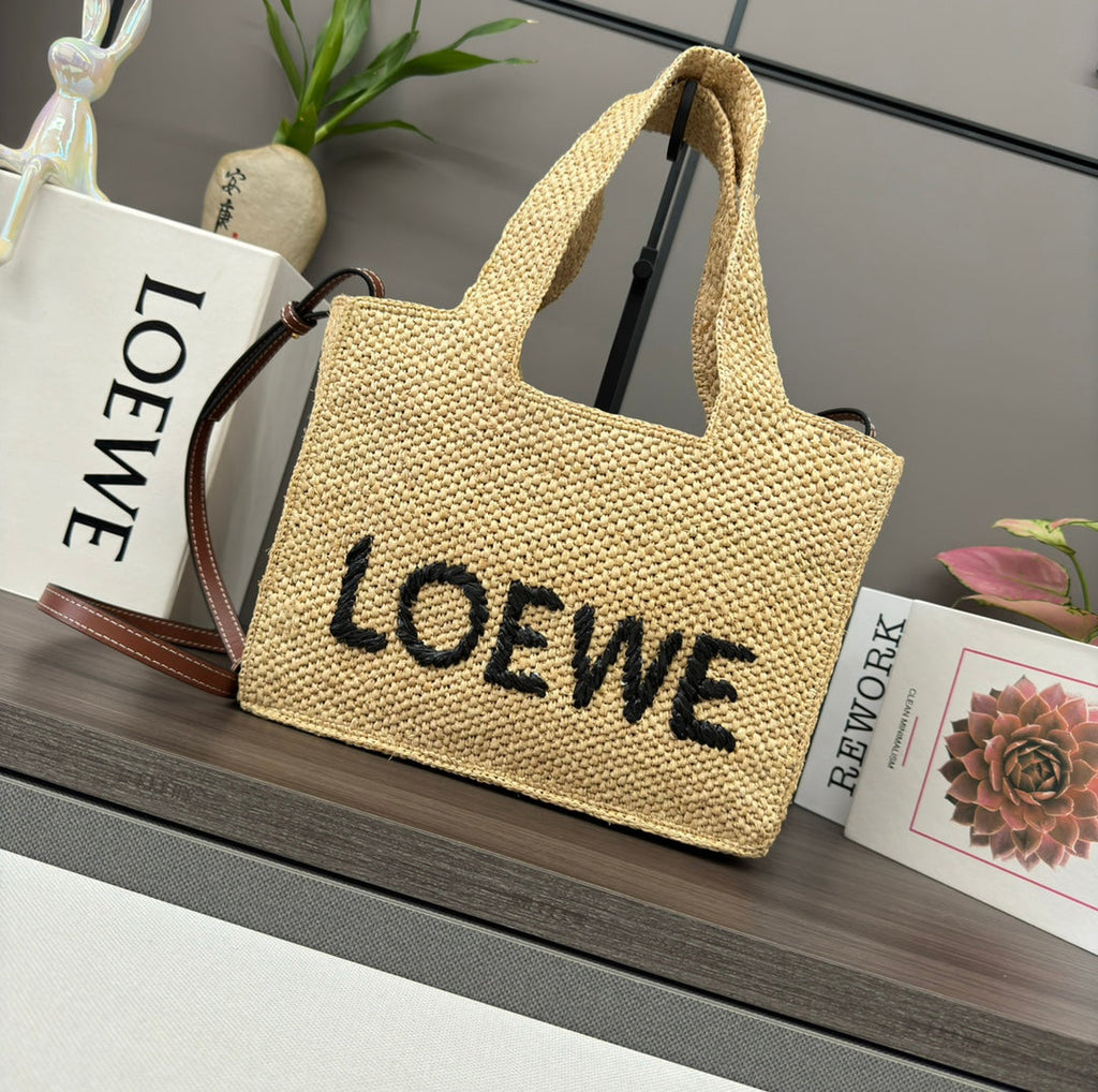 Loew Font Tote 24cm Beige Raffia