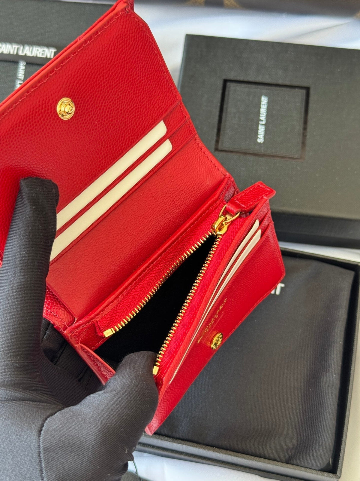 YSL Wallet Red Gold Cowhide 240592