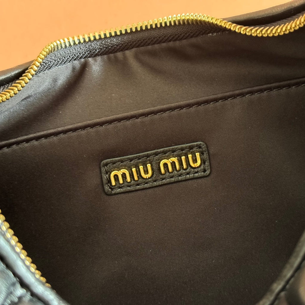 Miu Wander Matelassé Shoulder Bag 29cm Black Lambskin