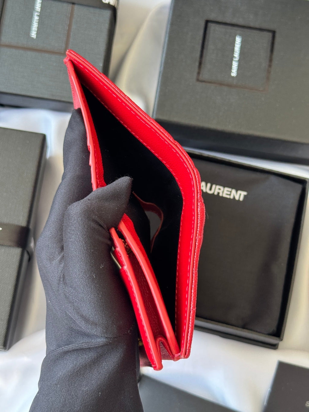 YSL Wallet Red Gold Cowhide 240592