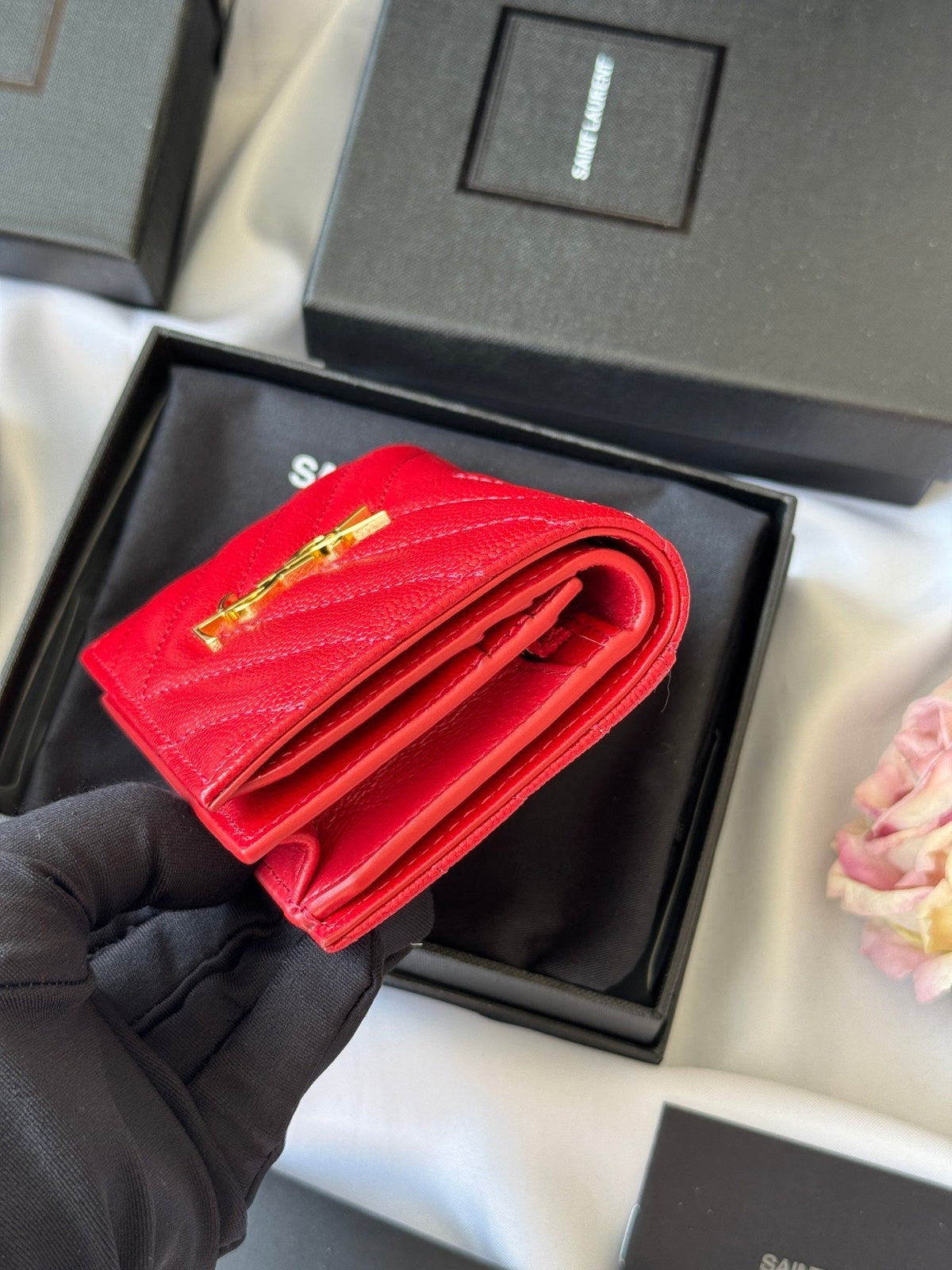 YSL Wallet Red Gold Cowhide 240592