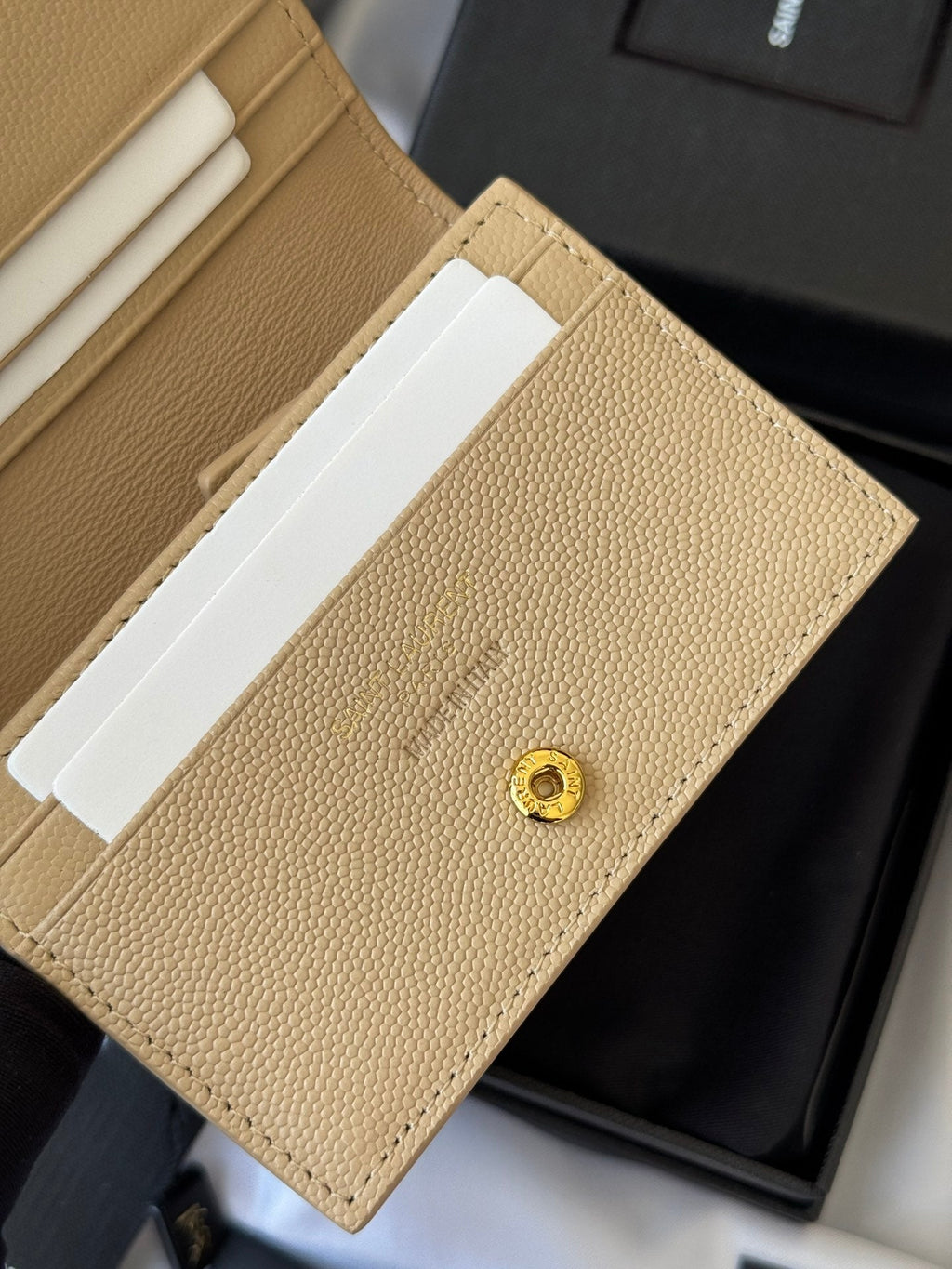 YSL Wallet Light Beige Gold Cowhide 240590