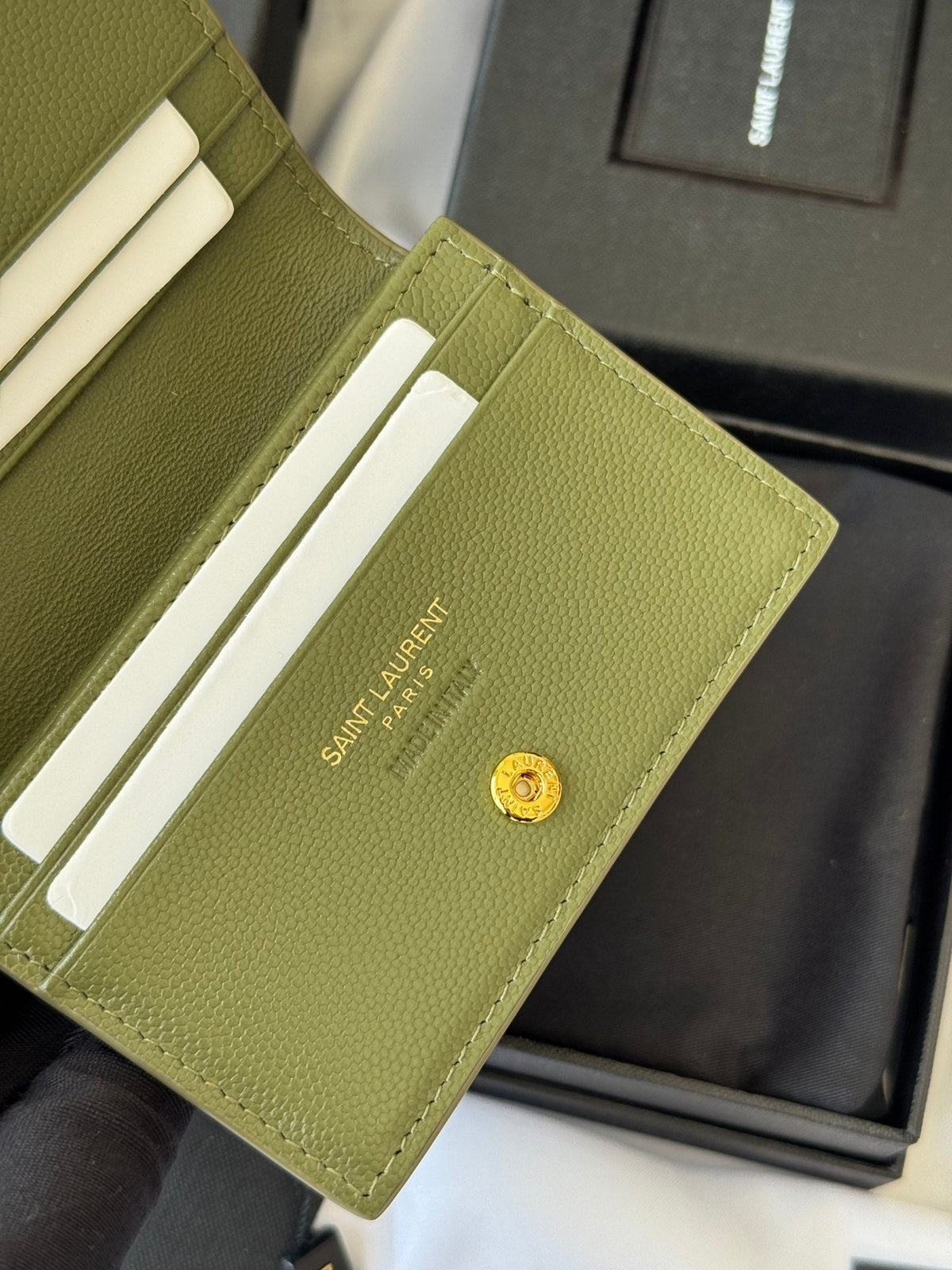 YSL Wallet Green Gold Cowhide 240588