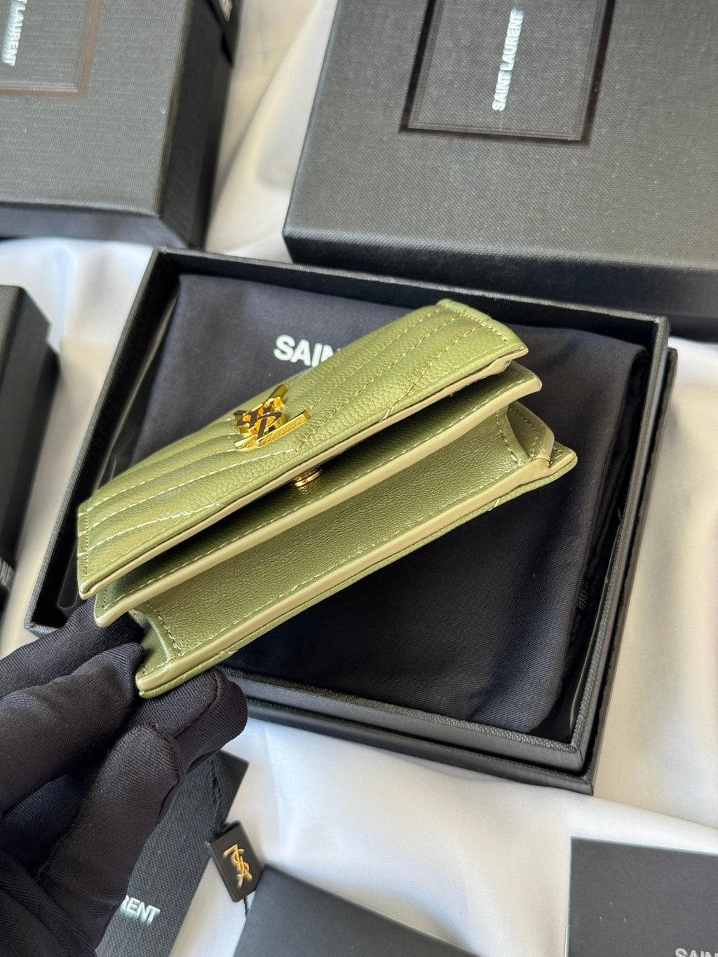 YSL Wallet Green Gold Cowhide 240588