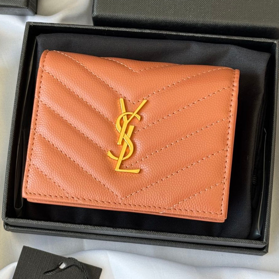 YSL Wallet Light Brown Gold Cowhide 240586