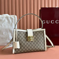 GG Padlock Large Top Handle Bag Beige White Leather Canvas