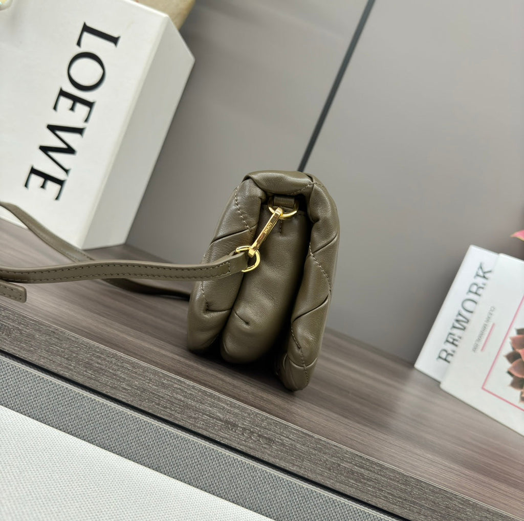Loewe 25s Puffer Goya Bag 20 Khaki Green Lambskin